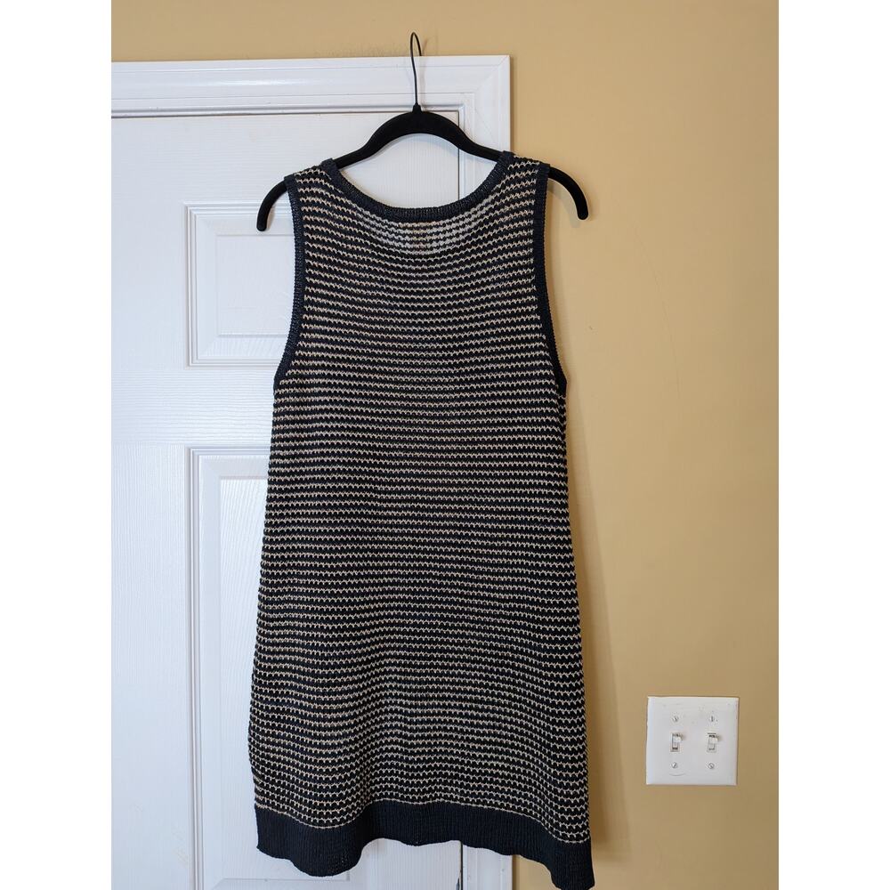 Eileen Fisher Organic Cotton Linen Open-Knit Striped Shift Dress Size Medium - Picture 5 of 7